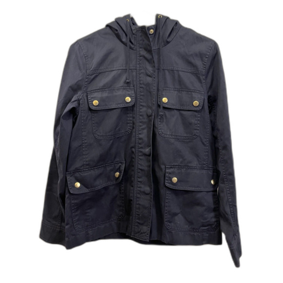 J. Crew Blue 100% Cotton Full Zip Utilty Button Up Jacket Top Women's Size Small - Picture 2 of 10